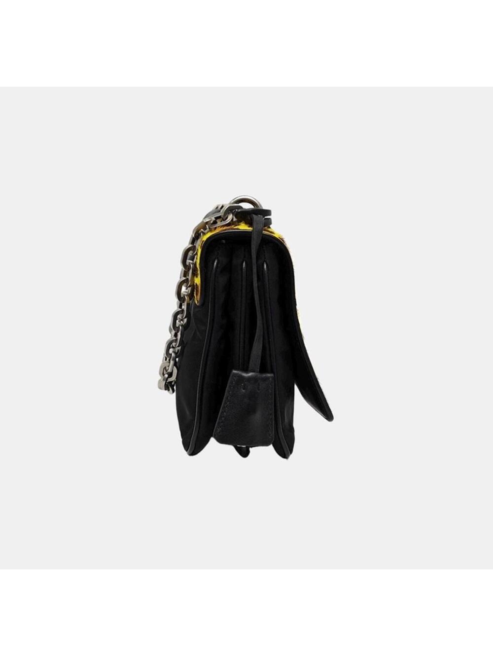 Prada Cahier Leopard Calf Hair Chain Shoulder Bag Yellow Black - Picture 3 of 9